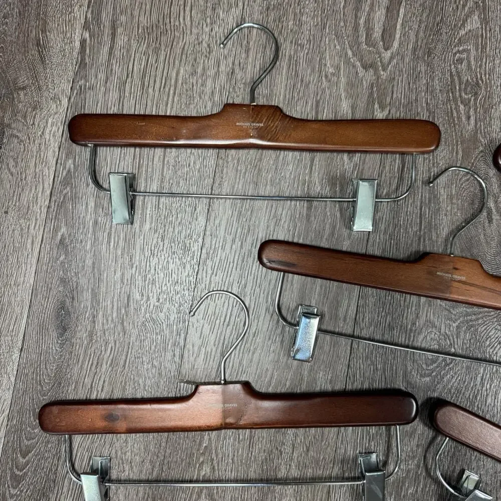 Lot of 5 Michael Graves ClothesHangers Wood & Metal Cinch Clip Pants Skirt